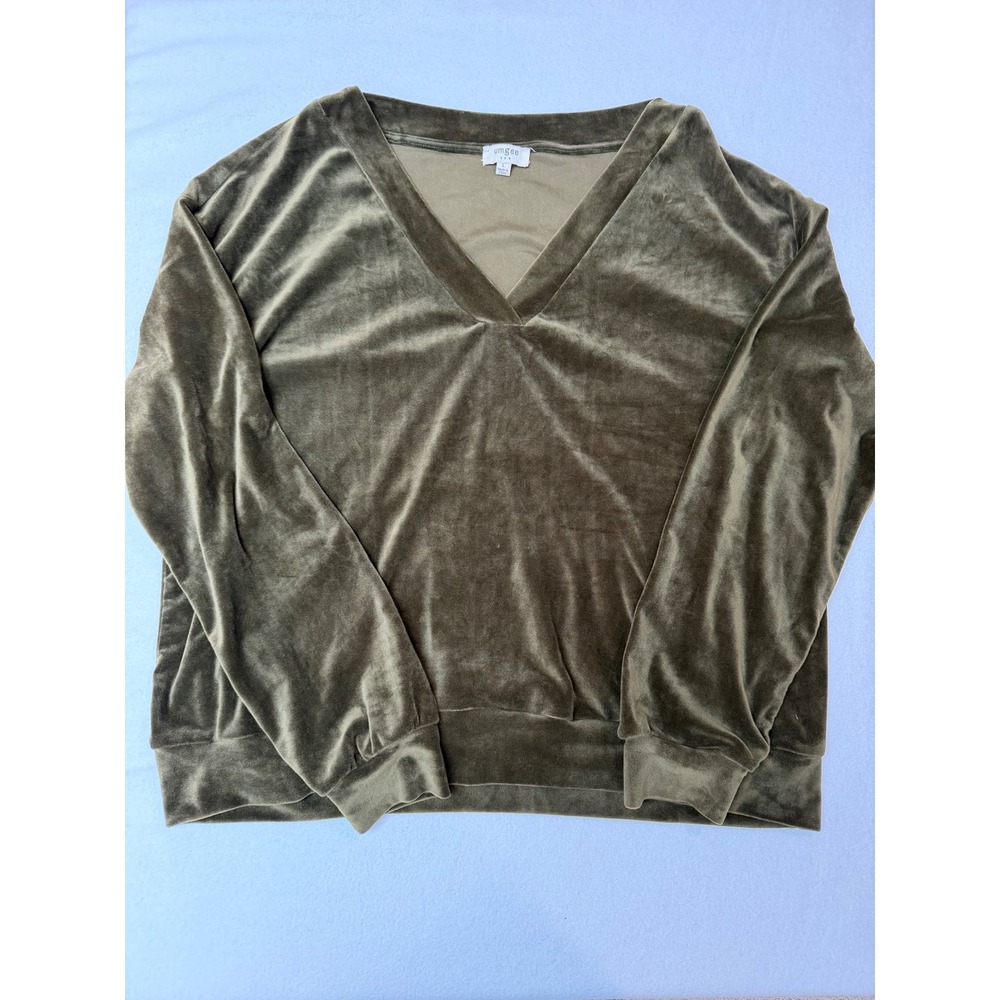 Umgee‎ USA Olive Green Velvet V-Neck Pullover Top Blouse A4416 Mens L